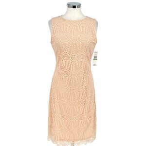 Sharagano Sleeveless Lace Scallop Hem Sheath Dress Peach Pink Size 8 NWT